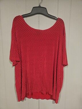 Citiknit Top Women's 2X Red  Polka Dot Scoop Neck Short Sleeve T-Shirt Stretch